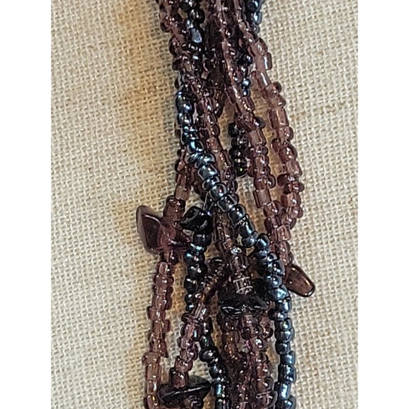Vintage Deep Purple Amethyst Chip & Seed Bead Choker Multi Strand Necklace - Picture 3 of 8